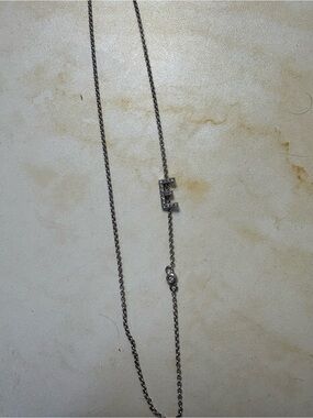 Italian Gold Initial E Sterling Silver Lab Grown Diamond Letter Necklace